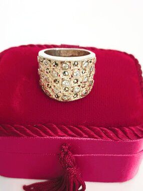 DBJ 925 CZ & Marcasite Ring 6 Vintage Sterling Silver Chunky Boho Wide Band
